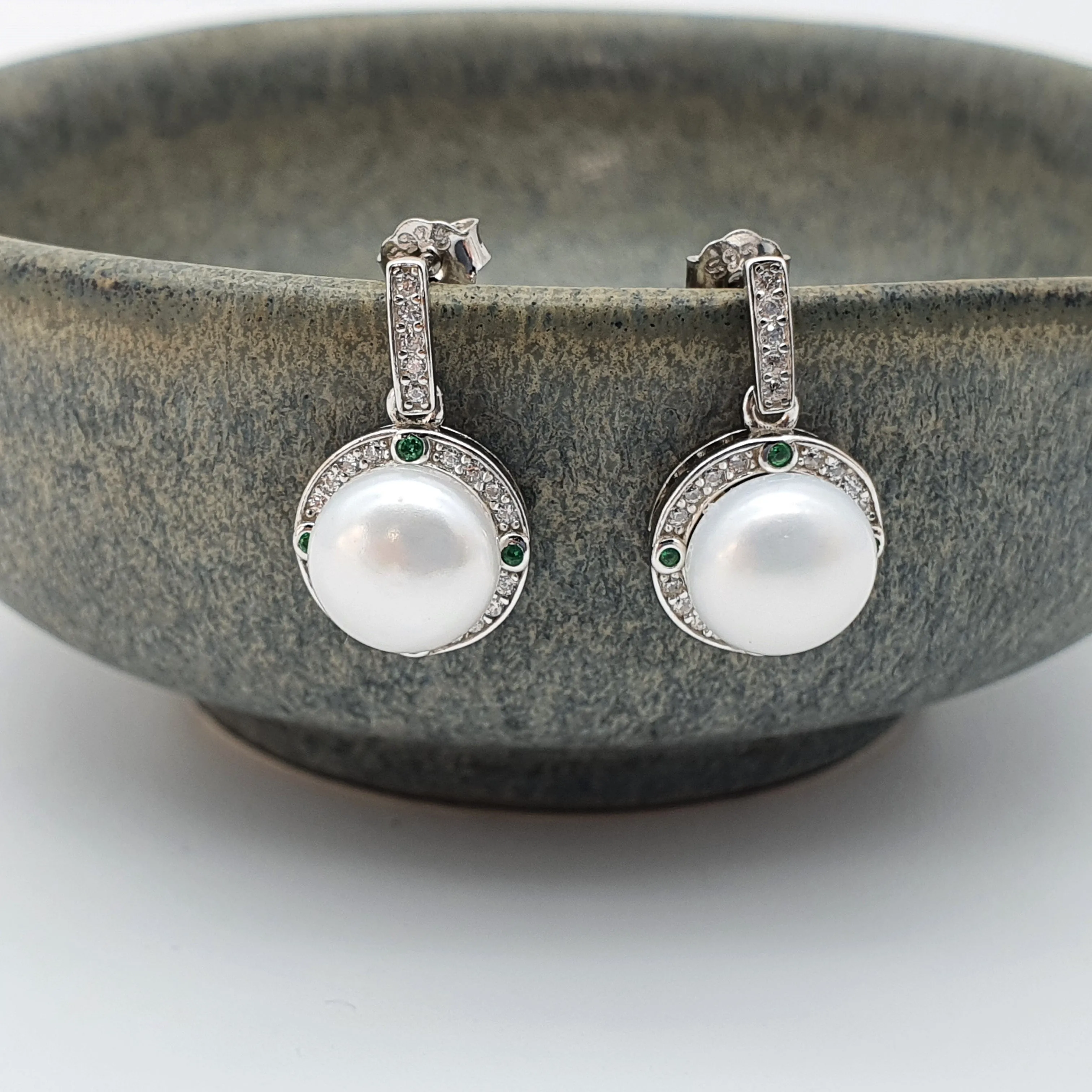 Sparkling Round Freshwater Pearl Halo Earrings, Sterling Silver