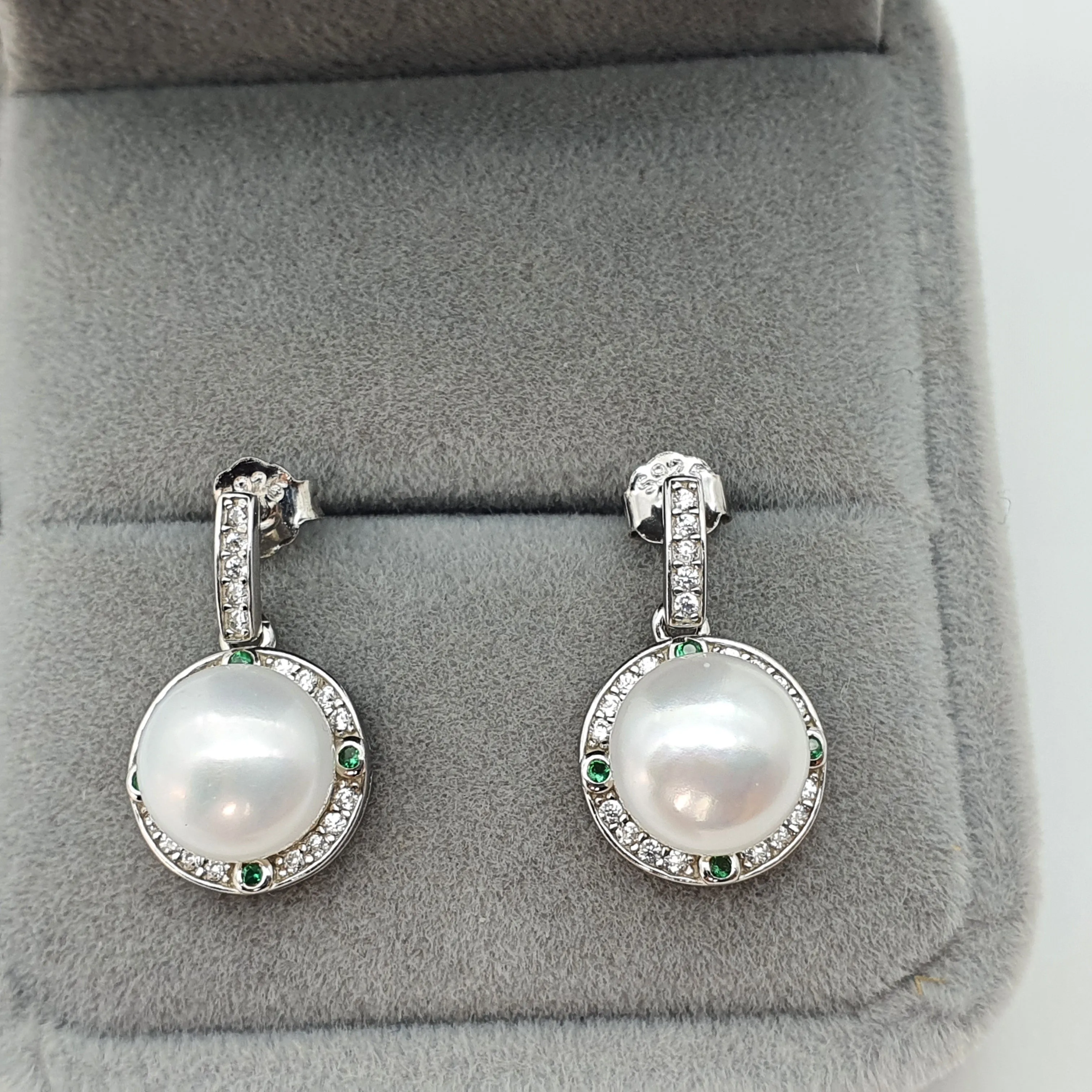 Sparkling Round Freshwater Pearl Halo Earrings, Sterling Silver