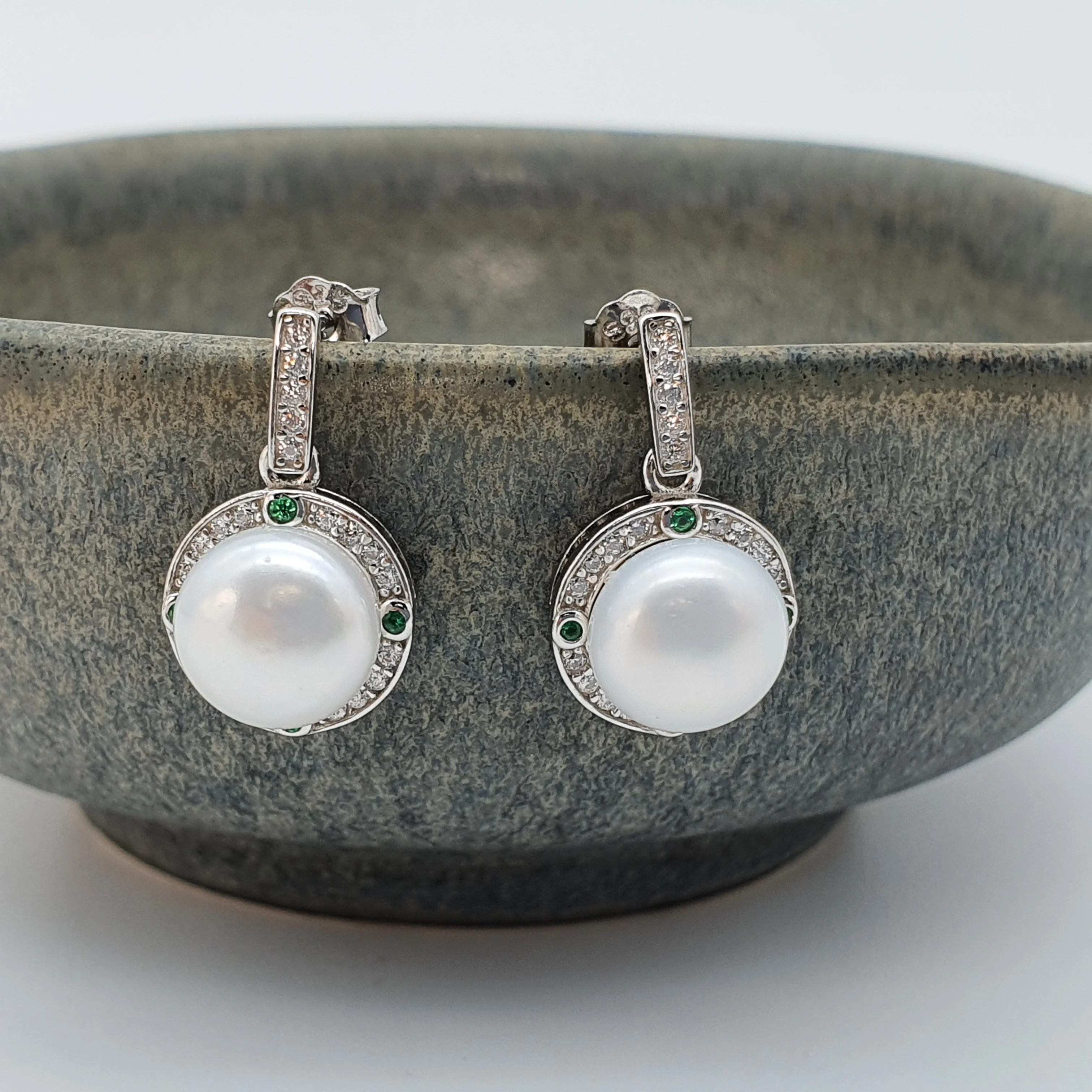 Sparkling Round Freshwater Pearl Halo Earrings, Sterling Silver