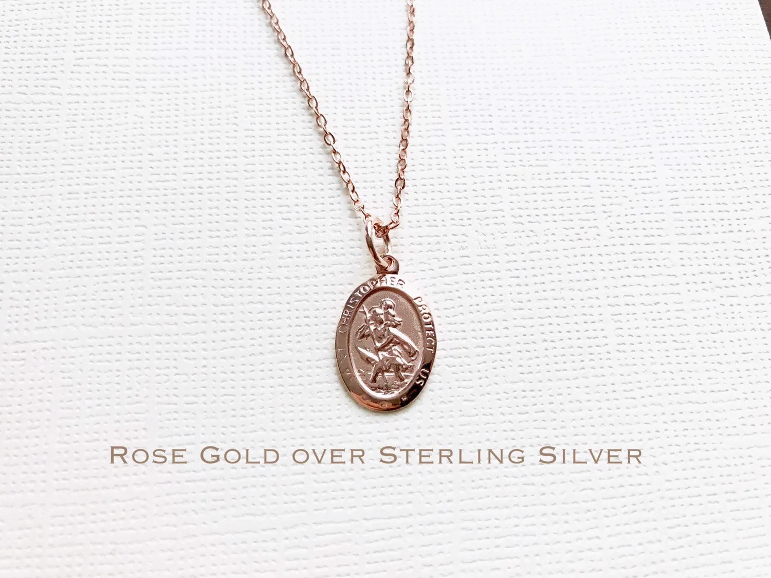 Sterling Silver St. Christopher necklace, Traveler's Necklace, Protection Necklace, Gold Medallion Necklace, Traveling Saint Necklace