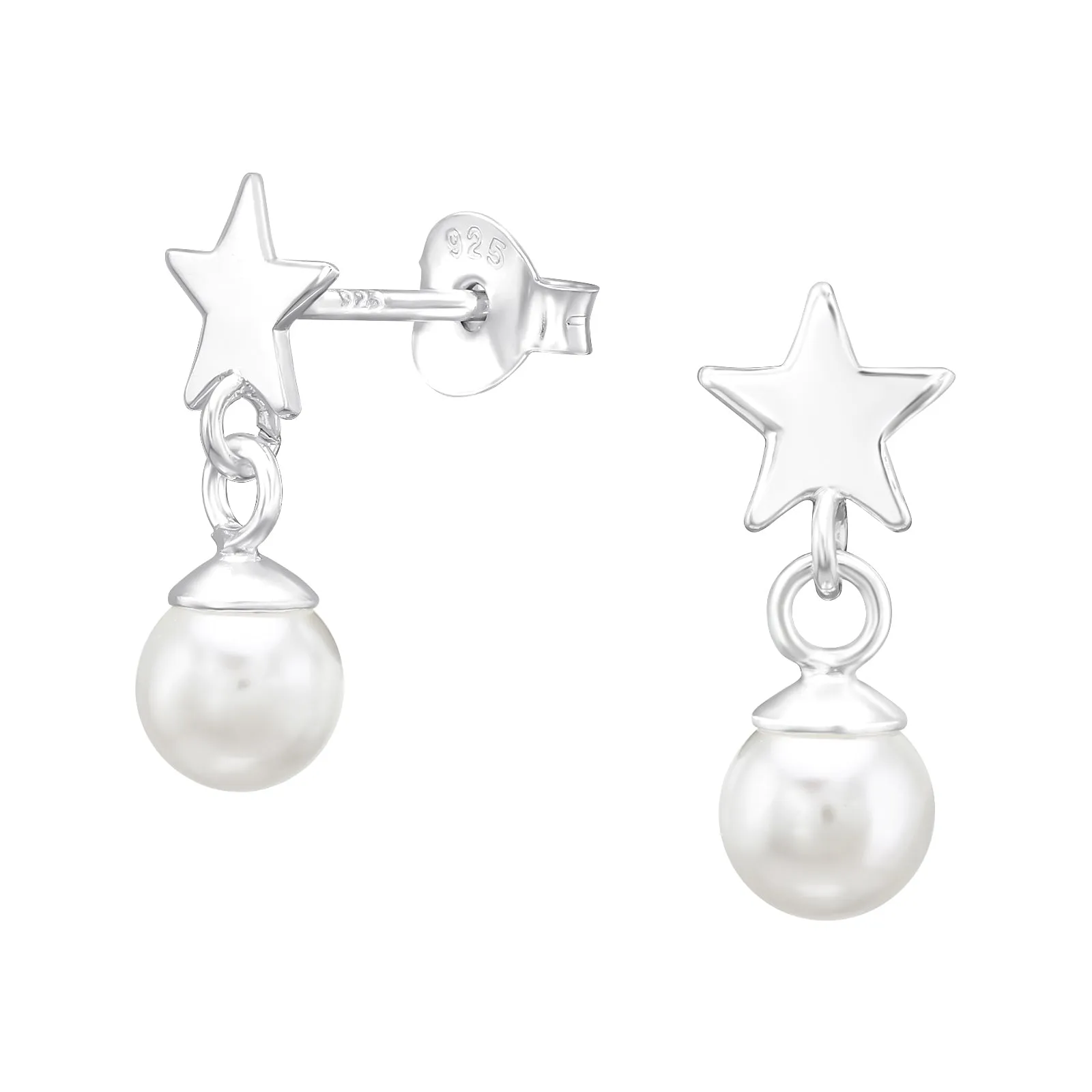 Sterling Silver Star & Pearl Drop Earrings