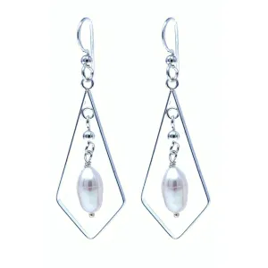 Sterling Silver Teardrop Hoop Earrings with Cultured Freshwater Pearls