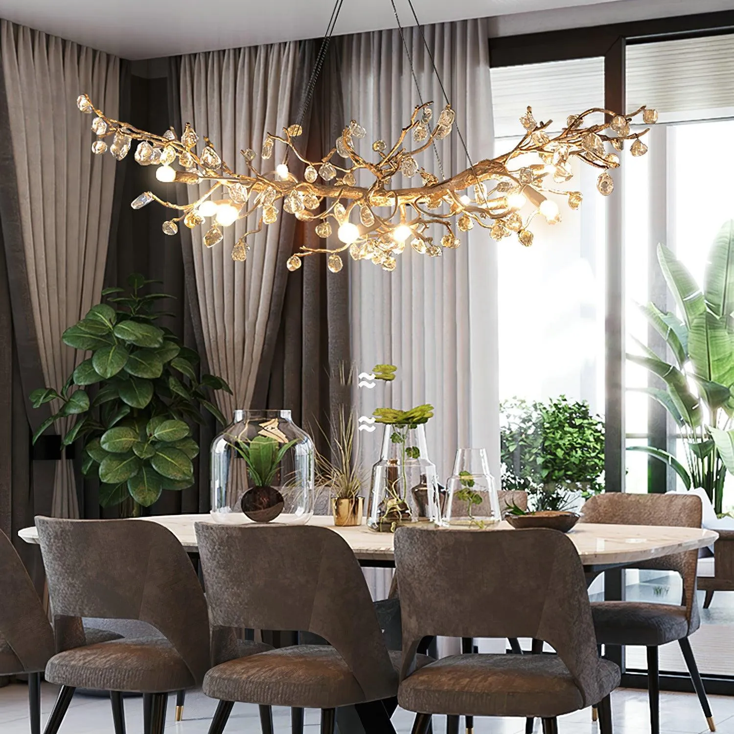 Stone Crystal Brass Chandelier