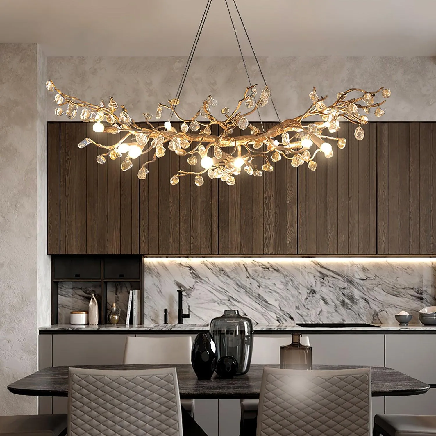 Stone Crystal Brass Chandelier