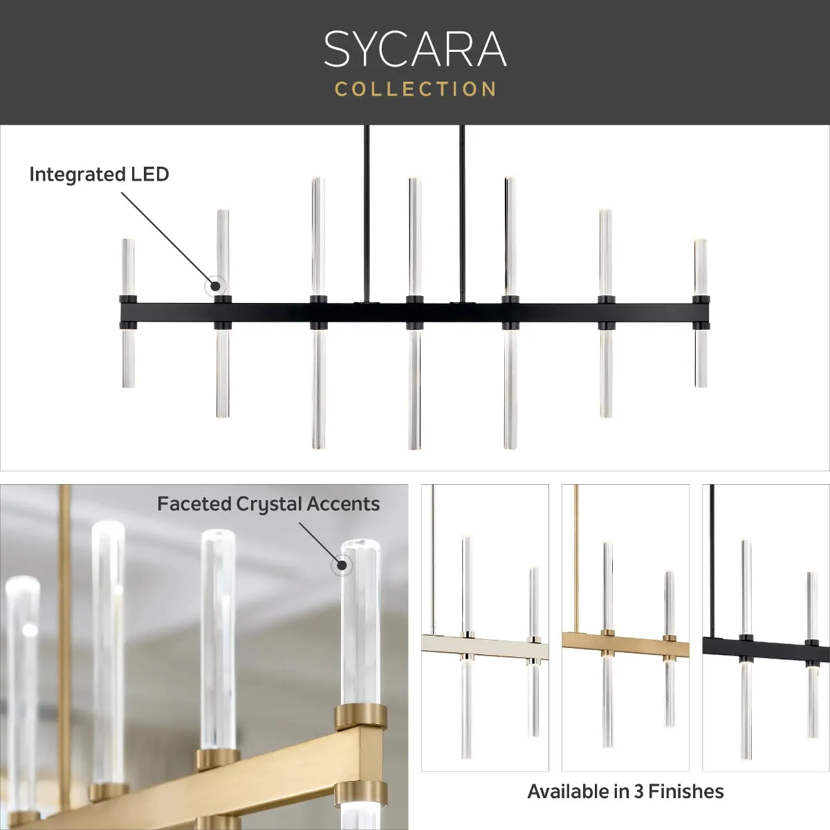 Sycara 48" 14-Light Linear LED Chandelier, Champagne Bronze Finish