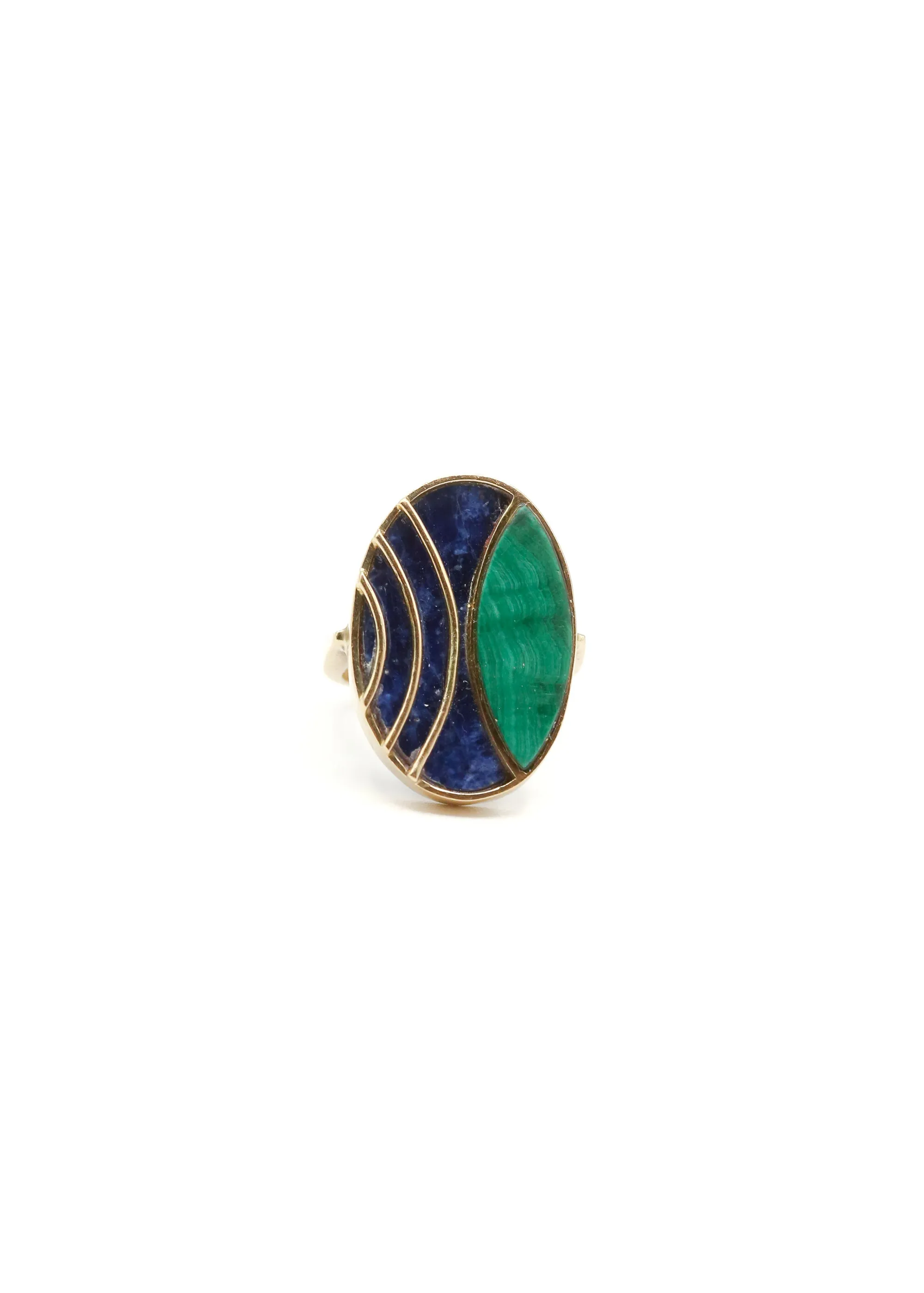 Vintage 1960's 10k Malachite and Lapis Ring