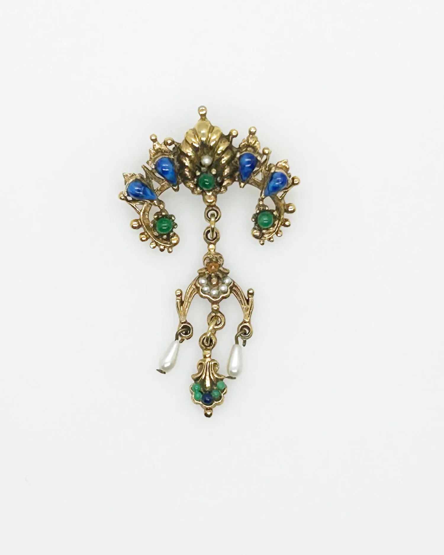 Vintage ART Brooch with Blue and Green Accents