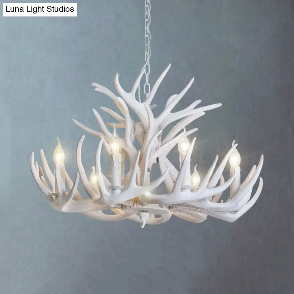 White Antler Chandelier Lighting Rustic Resin 21.5"/25.5"/27.5" Wide 9/12 Heads Living Room Ceiling Hang Fixture