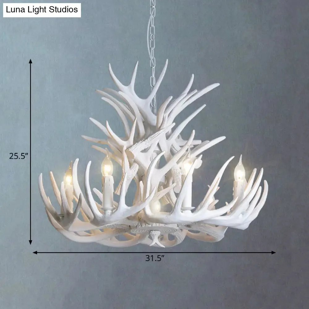 White Antler Chandelier Lighting Rustic Resin 21.5"/25.5"/27.5" Wide 9/12 Heads Living Room Ceiling Hang Fixture