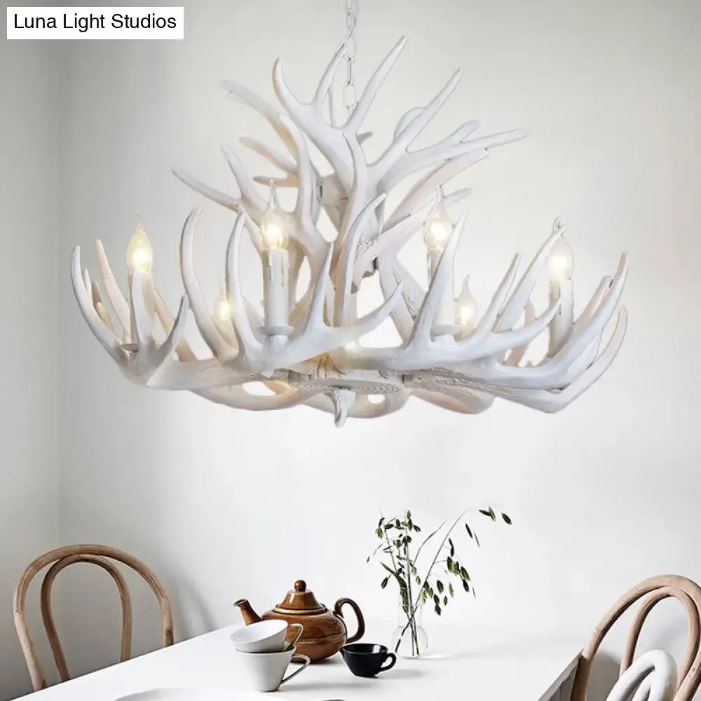 White Antler Chandelier Lighting Rustic Resin 21.5"/25.5"/27.5" Wide 9/12 Heads Living Room Ceiling Hang Fixture