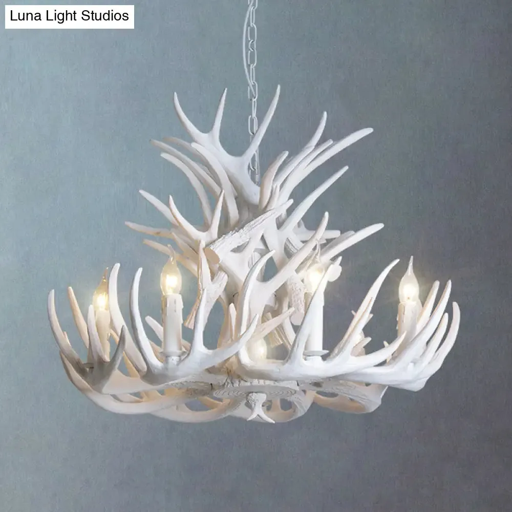 White Antler Chandelier Lighting Rustic Resin 21.5"/25.5"/27.5" Wide 9/12 Heads Living Room Ceiling Hang Fixture