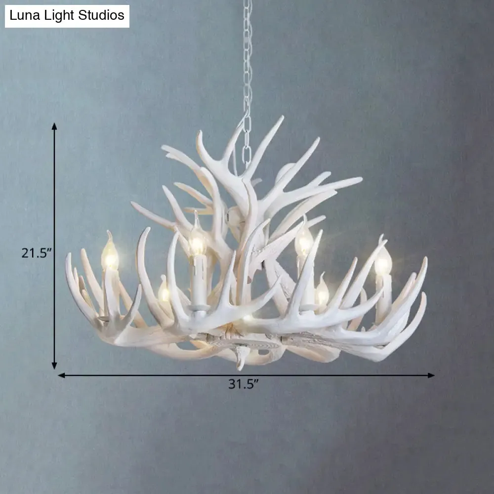 White Antler Chandelier Lighting Rustic Resin 21.5"/25.5"/27.5" Wide 9/12 Heads Living Room Ceiling Hang Fixture