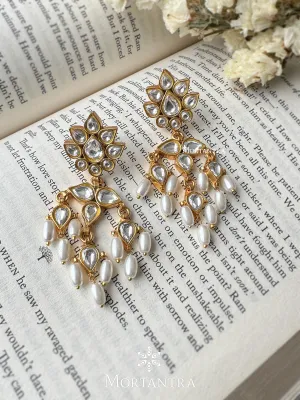 White Color Gold Plated Jadau Kundan Earrings - ME1047W