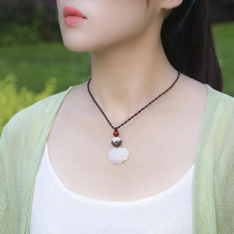 White Jade Lotus Flower Necklace