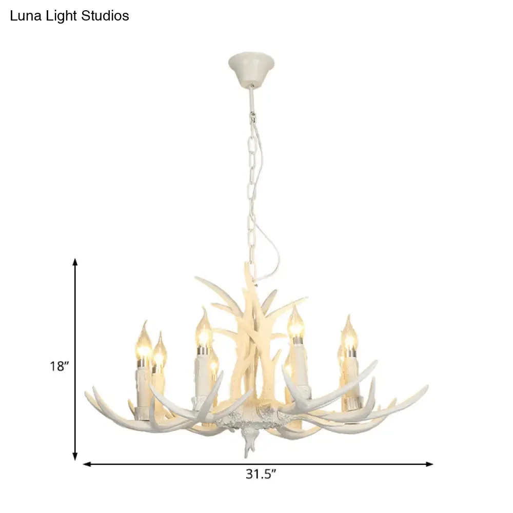 White Resin Hanging Chandelier Candle Pendant Light for Bedroom - 4/8 Bulbs - Traditional Fixture