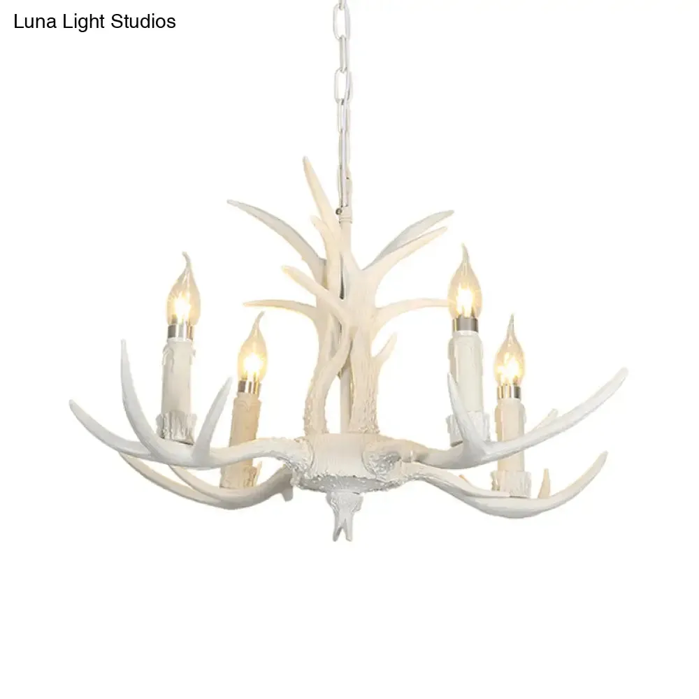 White Resin Hanging Chandelier Candle Pendant Light for Bedroom - 4/8 Bulbs - Traditional Fixture