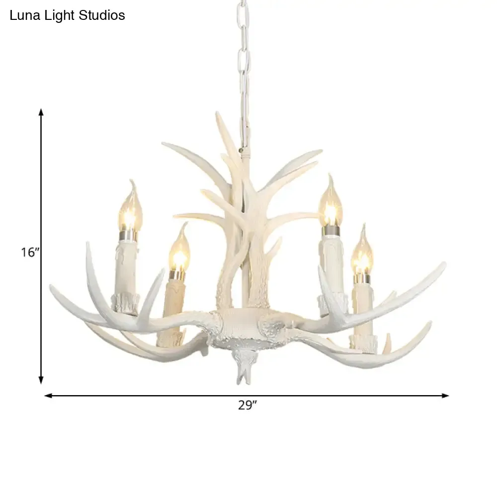 White Resin Hanging Chandelier Candle Pendant Light for Bedroom - 4/8 Bulbs - Traditional Fixture