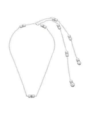 Yellow Chimes Back Necklace For Women Silver Tone Pearl Embellished Back Chain For Women and Girls