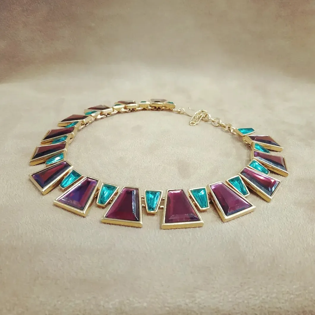 Yves Saint Laurent Egyptian style purple green vintage necklace