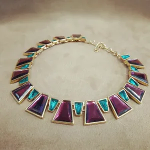 Yves Saint Laurent Egyptian style purple green vintage necklace